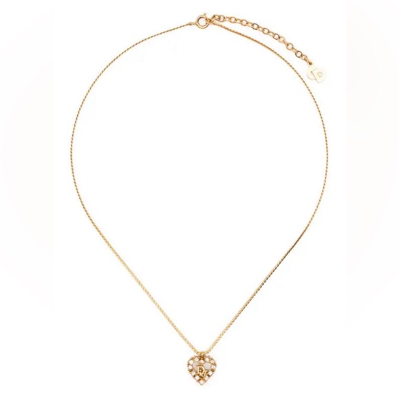 AUTH CHRISTIAN DIOR 90s Open Heart 18k Gold Crystal necklace 16” made in Germany - Picture 8 of 9